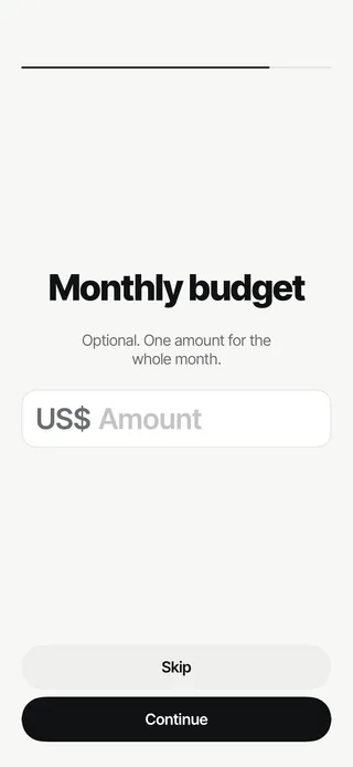 Setting a monthly budget: one amount in US dollars for the whole month